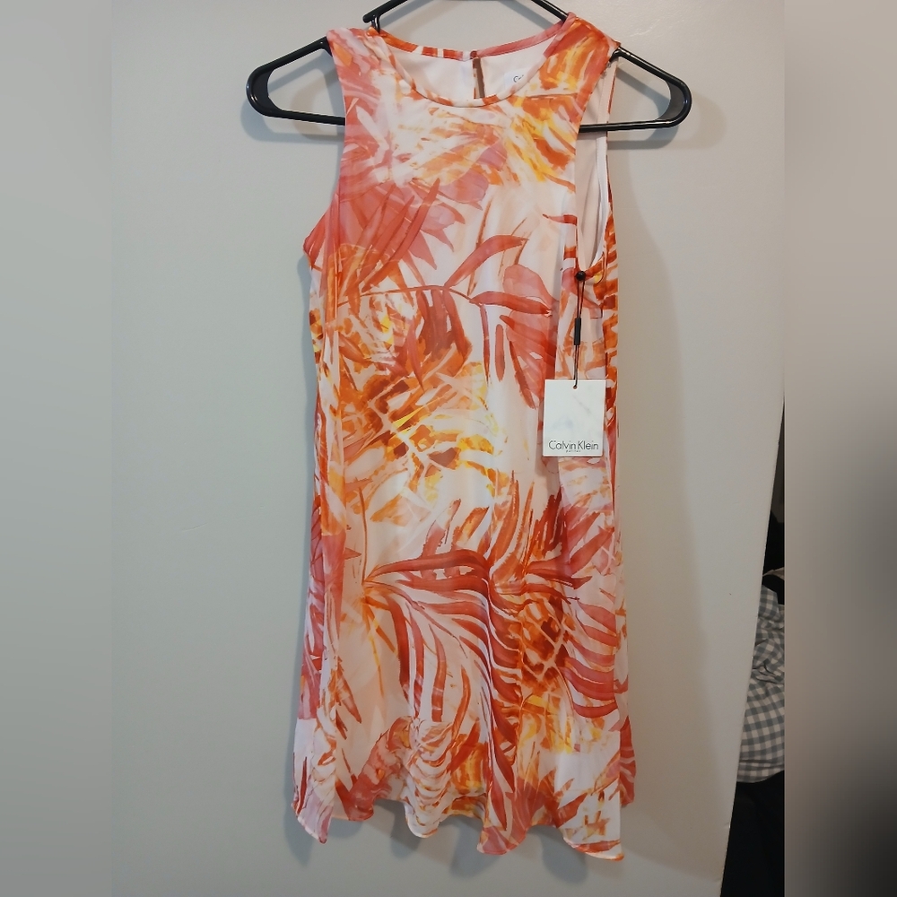Calvin Klein Orange and White Sleeveless Dress